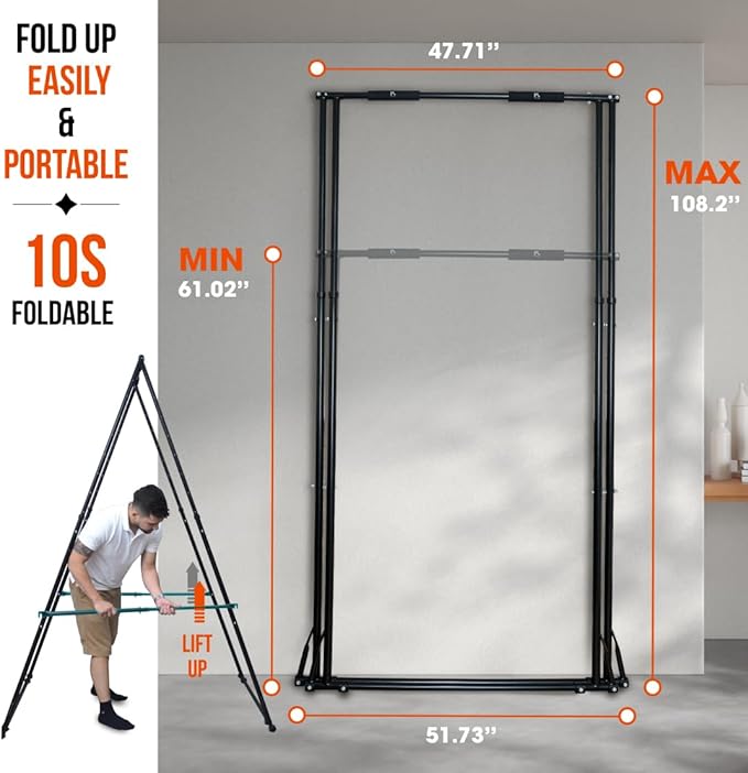 KT TOES DON'T TOUCH GROUND Foldable Free Standing Pull Up Bar Stand Sturdy Power Tower Workout Station For Home Gym Strength Training Adjustable Pullup Fitness Equipment Multifunctional Exercise Rack