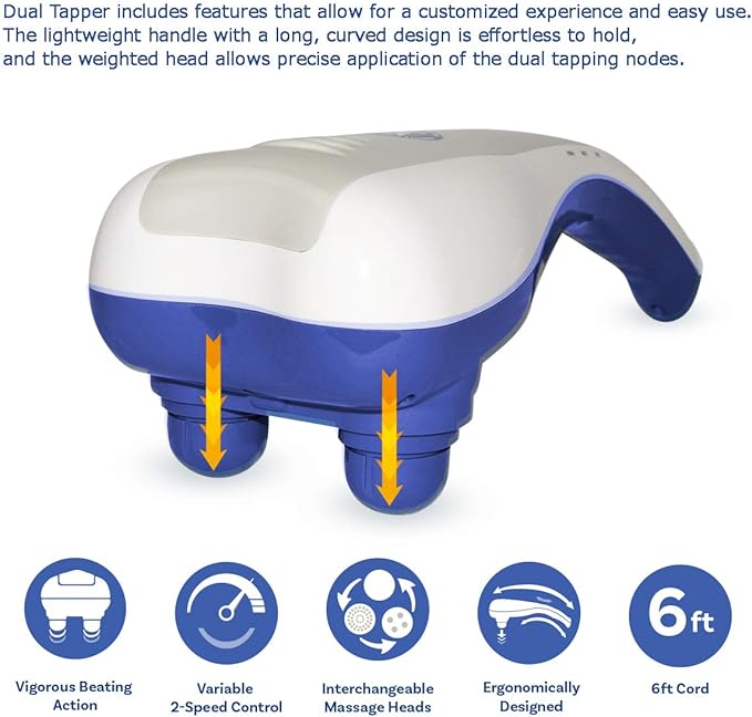 Daiwa Felicity Electric Handheld Full Body Dual Head Percussion Massager Tapping Massage – Dual Tapper 3 Interchangeable nodes Included
