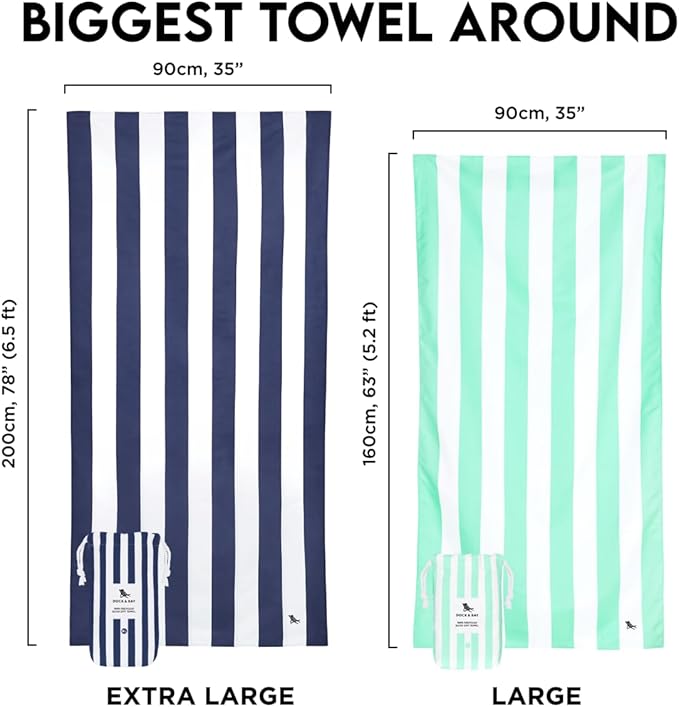 Dock & Bay Beach Towel - Quick Dry, Sand Free - Compact, Lightweight - 100% Recycled - Includes Bag - Cabana Light - Tulum Blue - Extra Large (200x90cm, 78x35)