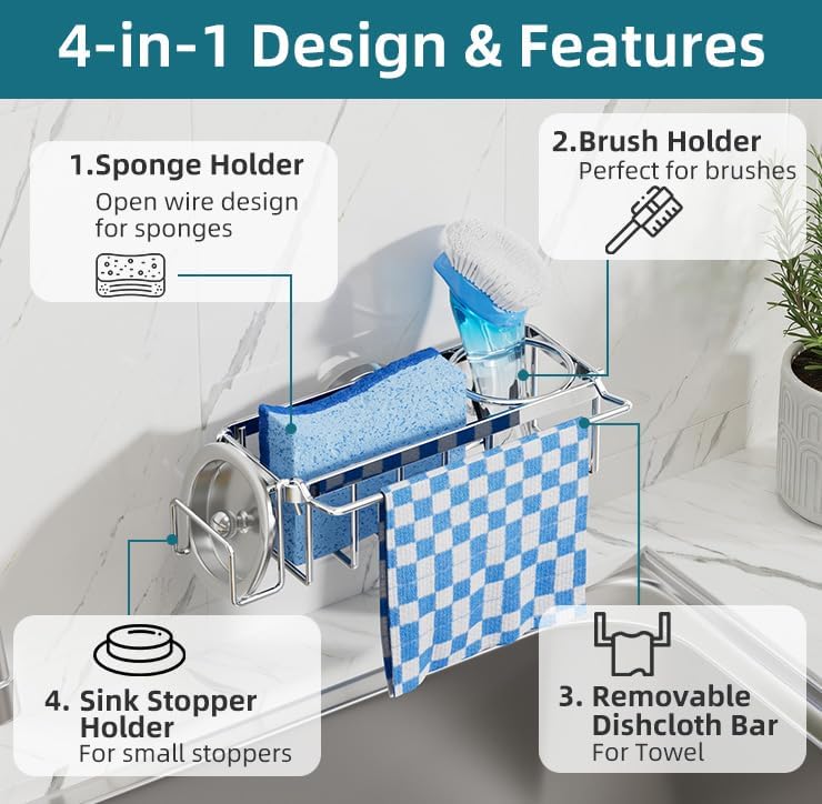 TAILI 4-in-1 Sink Caddy for Kitchen Sink