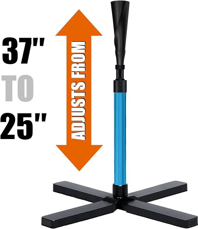 Baseball&Softball Tee,Batting Tee,Adjustable Height:25-37 inches，2 Flexible Top Rubber,X-Style Foldable&Heavy-Duty Base and Carrying Bag for Easy Store&Carrying