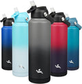 Insulated Water Bottle with Straw Lid,40 oz Stainless Steel Vacuum Metal Bottle with Silicone Handle,Gray Black