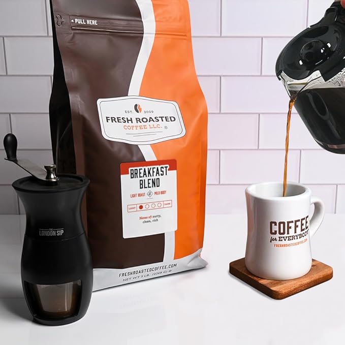 Fresh Roasted Coffee, Breakfast Blend, 5 lb (80 oz), Light Roast, Kosher, Whole Bean