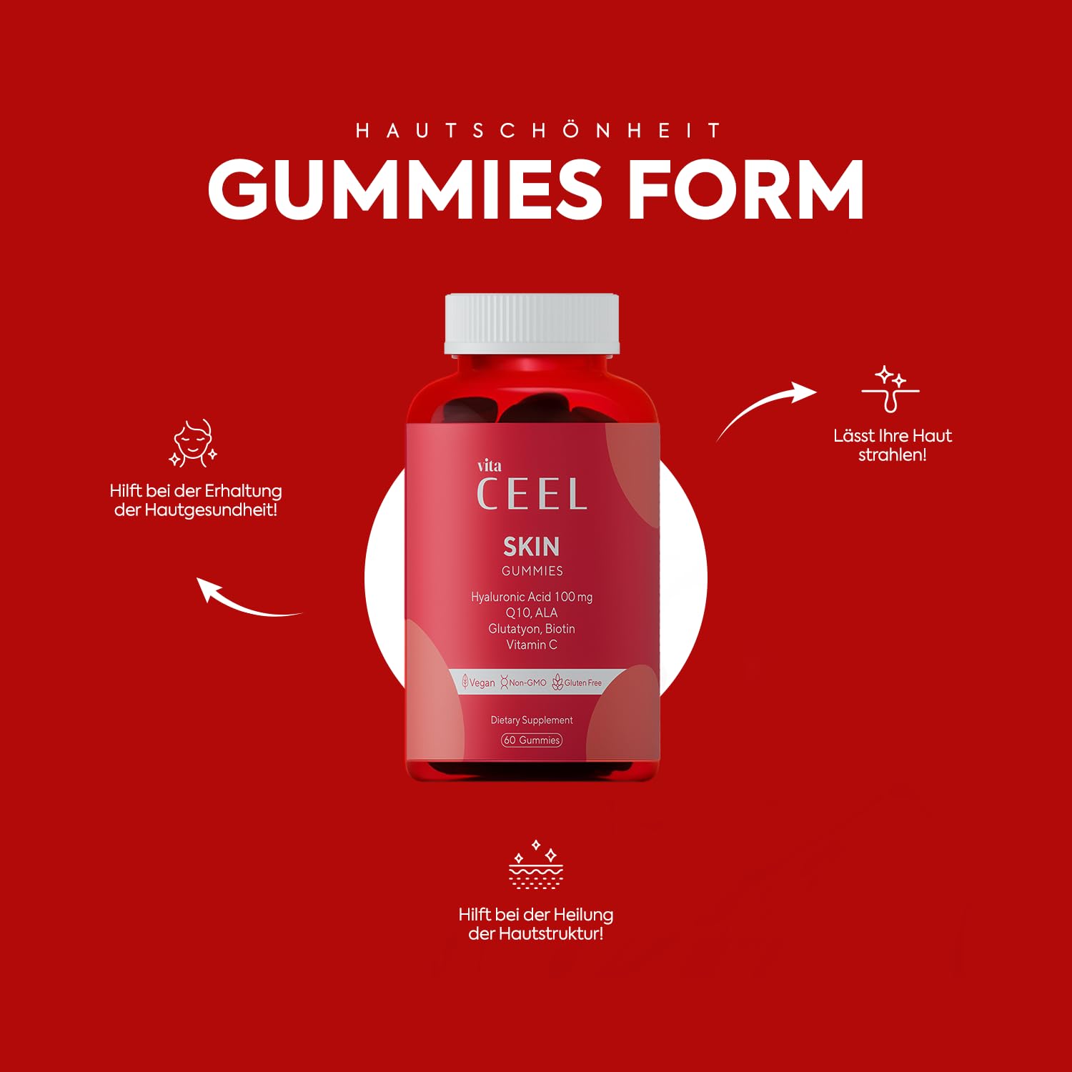 Vita CEEL Skin 60 Gummies - Skin Health Support | Strawberrry Flavor