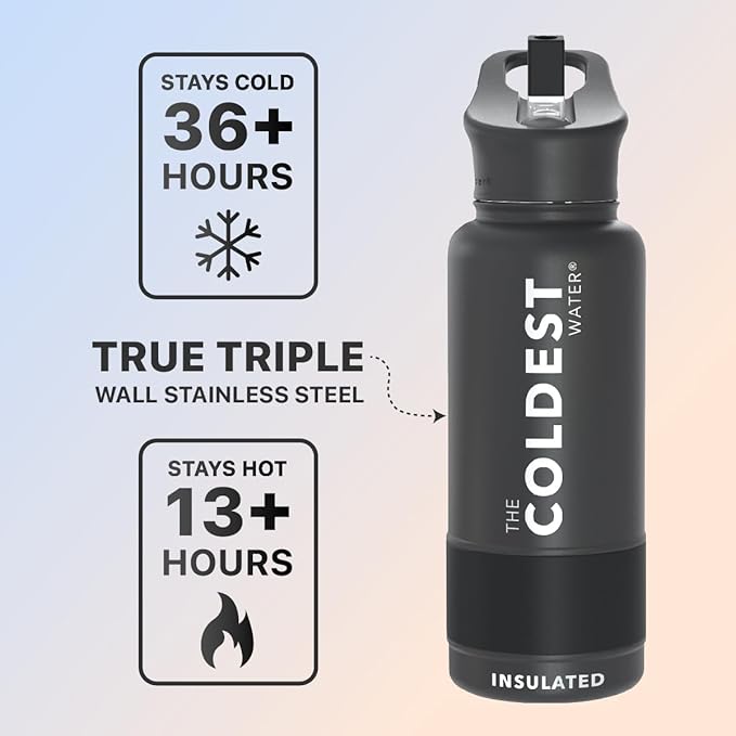 Coldest Insulated Water Bottle with Straw Lid - Stainless Steel Metal Insulated Bottle for Men & Women (Camouflage Flag, 32 oz)