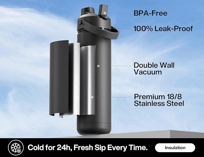 26 oz Insulated Water Bottle with 2-in-1 Straw and Spout Lid, Glow-in-the-Dark, 24H Cold, Leakproof, Fits in Car Cup Holder, Stainless Steel for Sports, Travel, and School (Twinkling Galaxy)