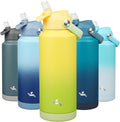 Insulated Water Bottle with Straw Lid,32 oz Stainless Steel Vacuum Metal Bottle with Silicone Handle,Lime