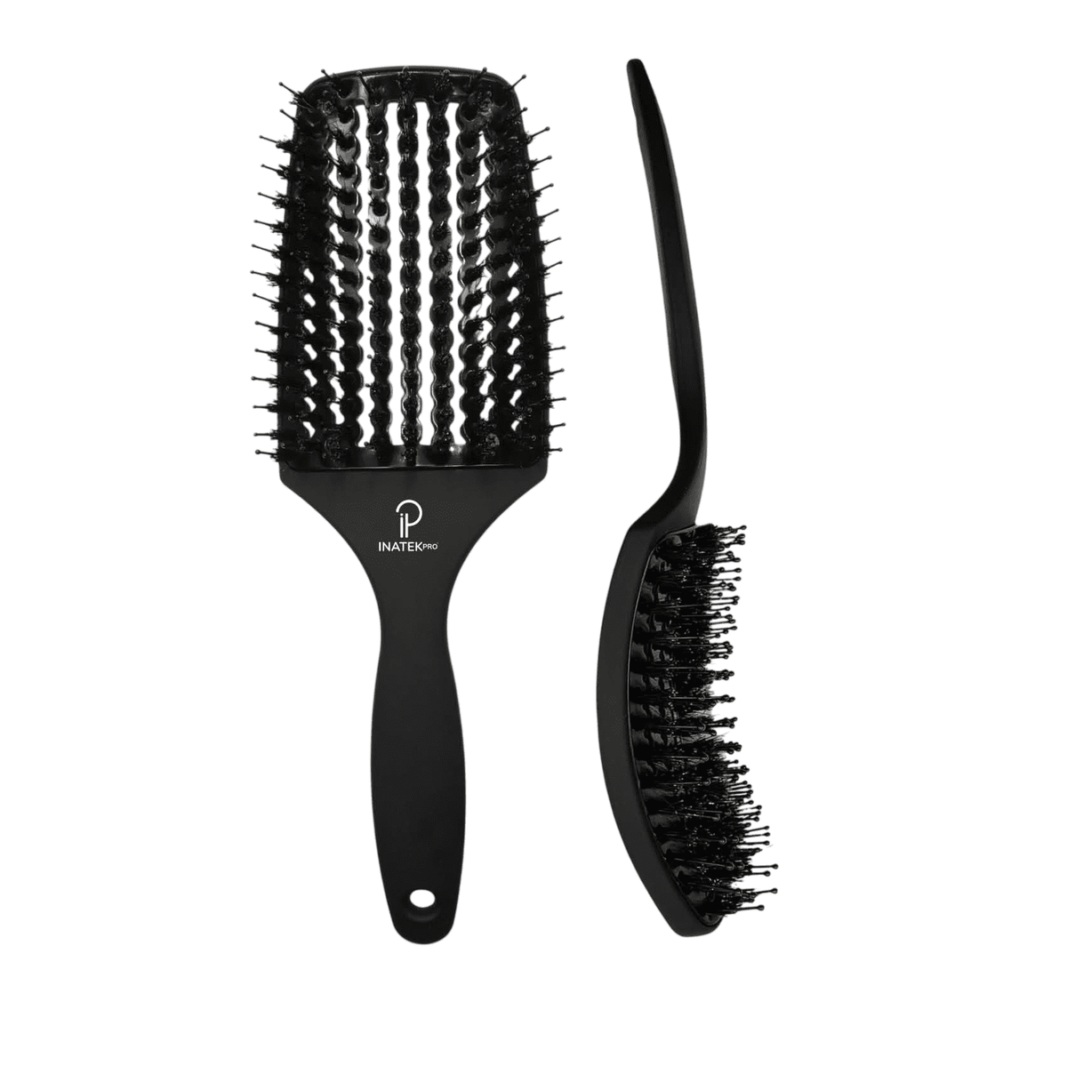 INATEKPRO Curved Vented Boar Bristle Detangler Brush - Black | LARGE