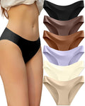 FINETOO 6 Pack Women’s Seamless Hipster Underwear No Show Panties Invisibles Briefs Soft Stretch Bikini Underwears XS-XL