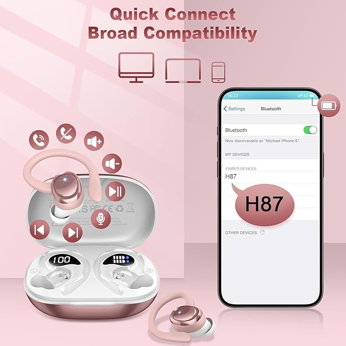Wireless Earbuds Sport, Bluetooth 5.4 Headphones with Earhook, 2025 Hi-Fi Stereo Over Ear Buds, 50H Earphones with 4 ENC Noise Canceling Mics, IP7 Waterproof Headset for Running Workout (Android/iOS)