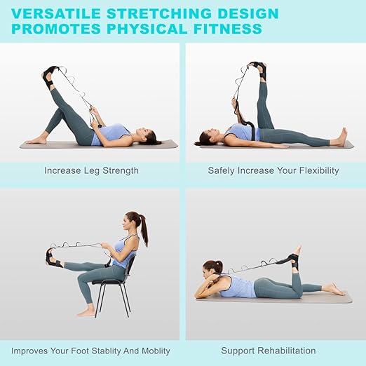Foot and Calf Stretcher-Stretching Strap For Plantar Fasciitis, Heel Spurs, Foot Drop, Achilles Tendonitis & Hamstring. Yoga Foot & Leg Stretch Strap. (Black)