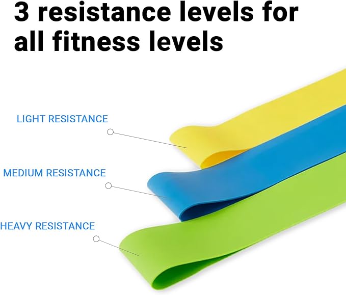 Beachbody Resistance Bands for Booty and Thigh Workouts, Unisex Strength Workout Exercise Loops for Women & Men, Light, Medium & Heavy Resistance Levels, 12 Inch, 3 Pack