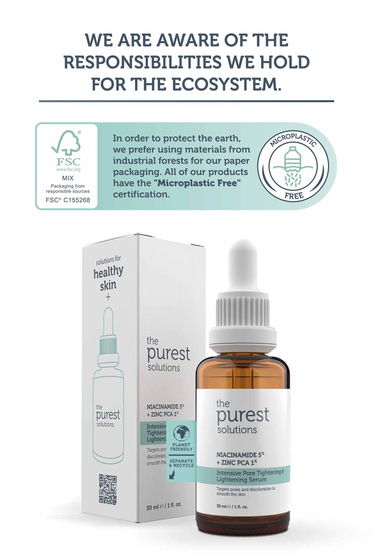 The Purest Solutions Skincare Set - Exfoliating, Pore Tightening & Brightening Serum with AHA, BHA, Niacinamide & Hyaluronic Acid