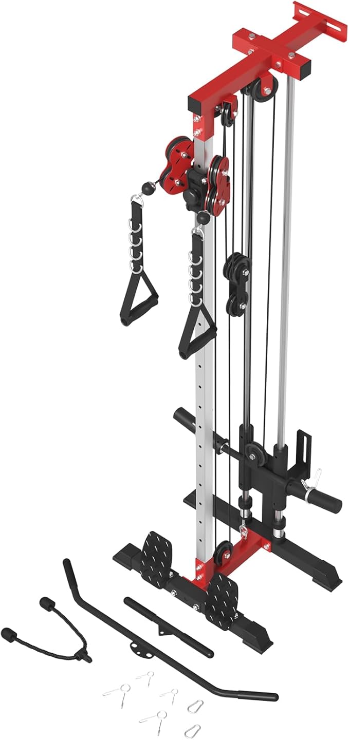 ER KANG Wall Mount Cable Station, Cable Crossover Machine with 18 Positions Dual Pulley System for Home Gym Fitness Equipment
