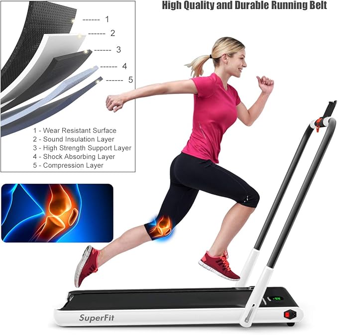 GYMAX Walking Pad, 2 in 1 Free Installation Under Desk Treadmill with Smart App, Remote Control & LED Display, 2.25HP Foldable Portable Compact Running Machine for Small Spaces Home Office