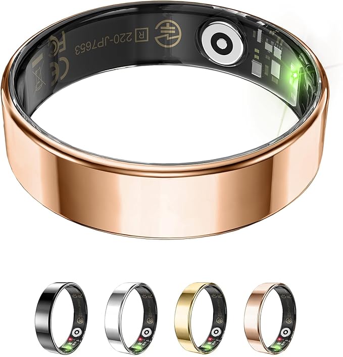 Fitness Tracker, Smart Ring for Women Men, Sleep Tracker Ring with 24/7 Heart Rate Monitor, Fitness Ring with Activity Tracker, Step Counter, Calorie Pedometer, No APP Fee, iOS Android (Rose Gold, 11)