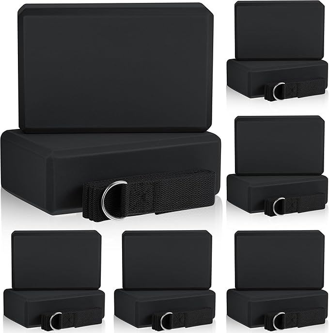 Meooeck 18 Pcs Yoga Block and Strap Set 9 x 6 x 3 Inch EVA Foam Non Slip Brick 8 ft Yoga Straps for Stretching D Ring Design for Back to School Pilates Fitness Workout Exercise