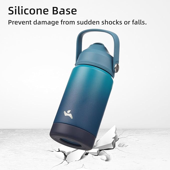 Insulated Water Bottle with Straw Lid,32 oz Stainless Steel Vacuum Metal Bottle with Silicone Handle,Vast