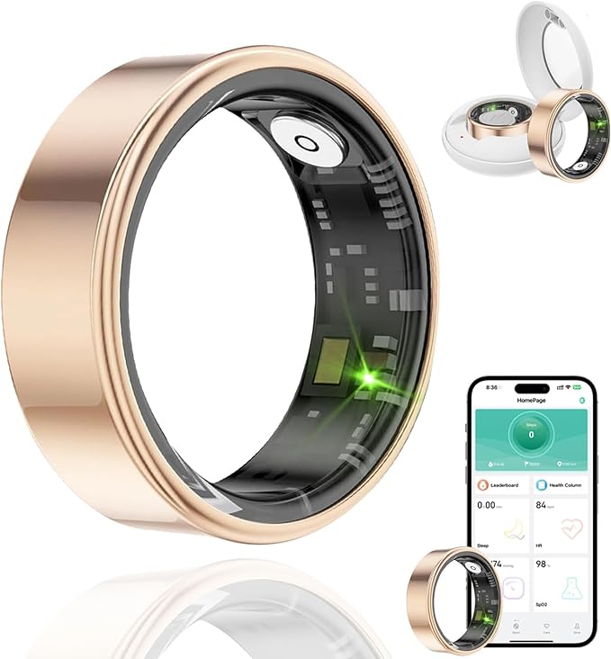 Smart Ring Health Tracker, Fitness Sleep and Heart Rate Monitor Smart Ring, Waterproof Bluetooth Fitness Tracker Ring IPX68 Waterproof (Rose Gold, 9)