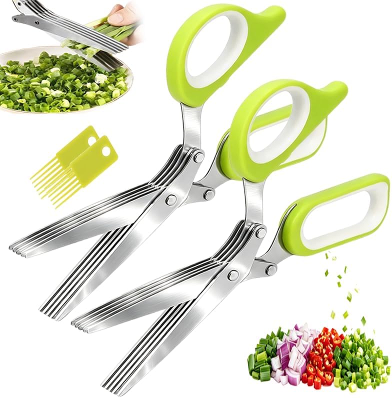 5 Blade Herb Scissors with Cleaning Comb, Thickened Stainless Steel Kitchen