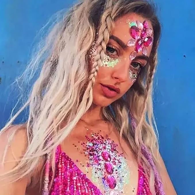 Mysense Purple Body Glitter Gel, Mardi Gras Face Glitter Makeup, Music Festival Rave Accessories, Chunky Mermaid Sequins for Eye Hair Decorations, Sparkling Paint for Women, 30g