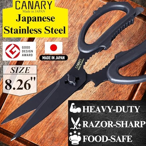 CANARY Japanese Kitchen Scissors All Purpose Heavy Duty 8.2" Matte Black