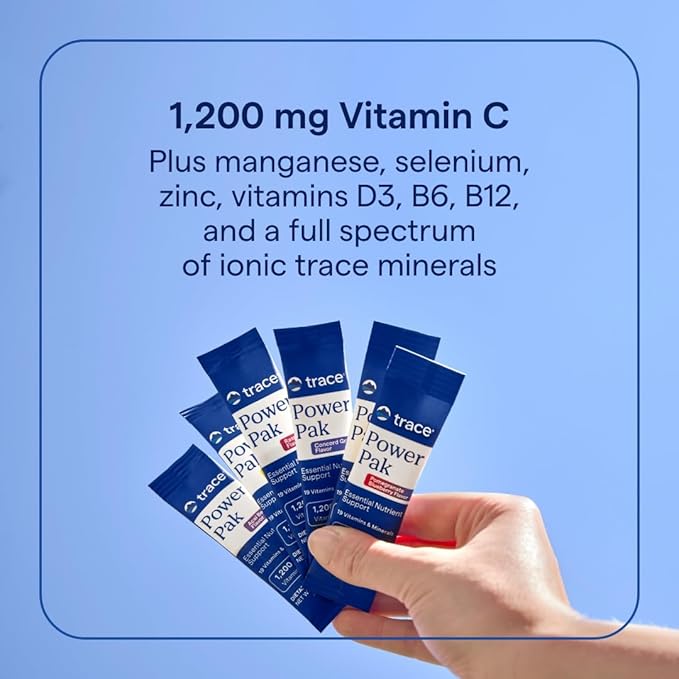 Trace Minerals Power Pak | Electrolyte + 1200mg Vitamin C, Zinc, Magnesium | Immunity, Hydration & Energy Support | Pomegranate Blueberry, Raspberry, Acai Berry | 30 ct Variety Pack