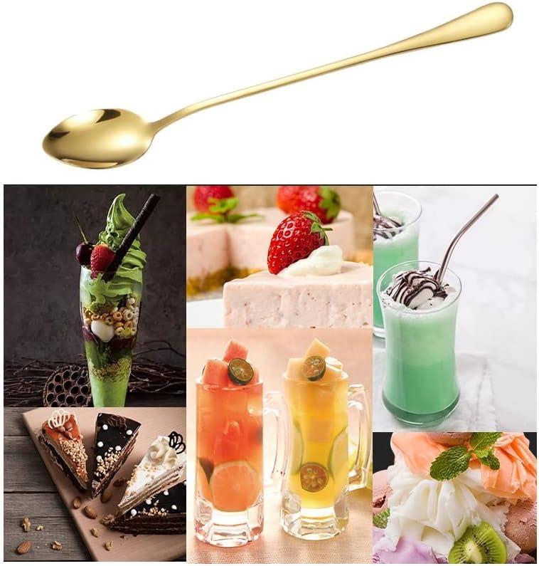 Set of 10 Long-Handle Spoons for Iced Tea, and Desserts