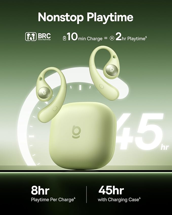Baseus Eli Sport 2 Open-Ear Headphones Wireless Earbuds,Secure Earhook Sport Design,Ultra-Comfort,4-Mic Clear Calls, IP57 Waterproof,45H Play, Bluetooth 6.0 Earhook Fit Running Workout Gym -White