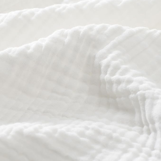 Carriediosa 100% Cotton Muslin Throw Blanket 70" X 80" Twin Size，4-Layers Summer Gauze Throws for Bed Couch，Soft Lightweight Breathable Linen Blankets Bedspread for Adults All Season，White