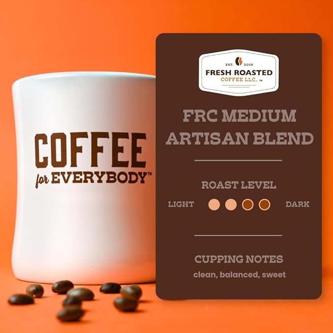 Fresh Roasted Coffee, FRC Medium Roast Blend, 5 lb (80 oz), Kosher, Whole Bean