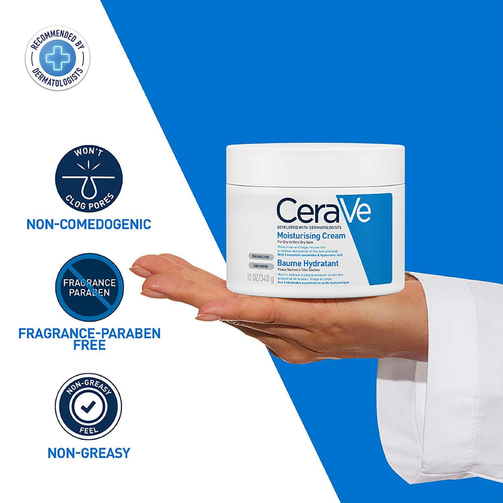 CeraVe Moisturizing Cream for Dry Skin - 340g, Fragrance-Free, Hypoallergenic & Non-Comedogenic