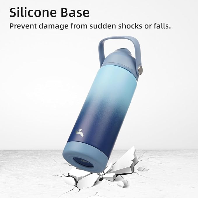 Insulated Water Bottle with Straw Lid,24 oz Stainless Steel Vacuum Metal Bottle with Silicone Handle,Sky
