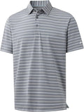 Rouen Mens Golf Shirt Moisture Wicking Dry Fit Performance Stripe Casual Collared Short Sleeve Golf Polo Shirts for Men
