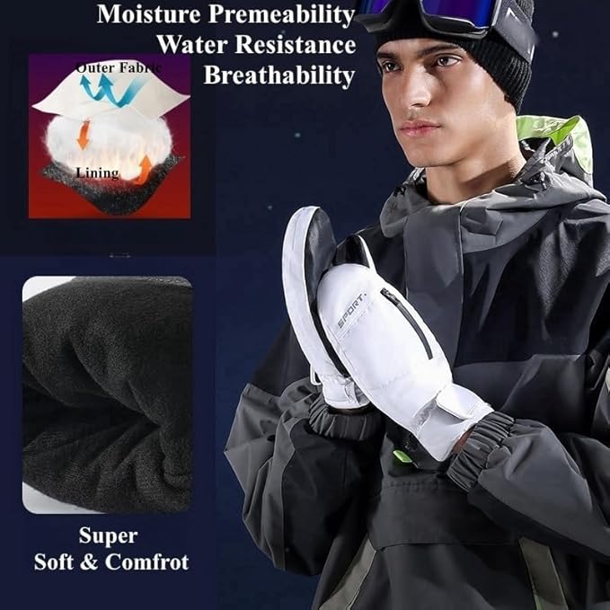 Waterproof Ski Mittens Ski Glove for Women Men Youth Winter Cold Weather Snow Gloves with Hands Warmer Zipper Pocket