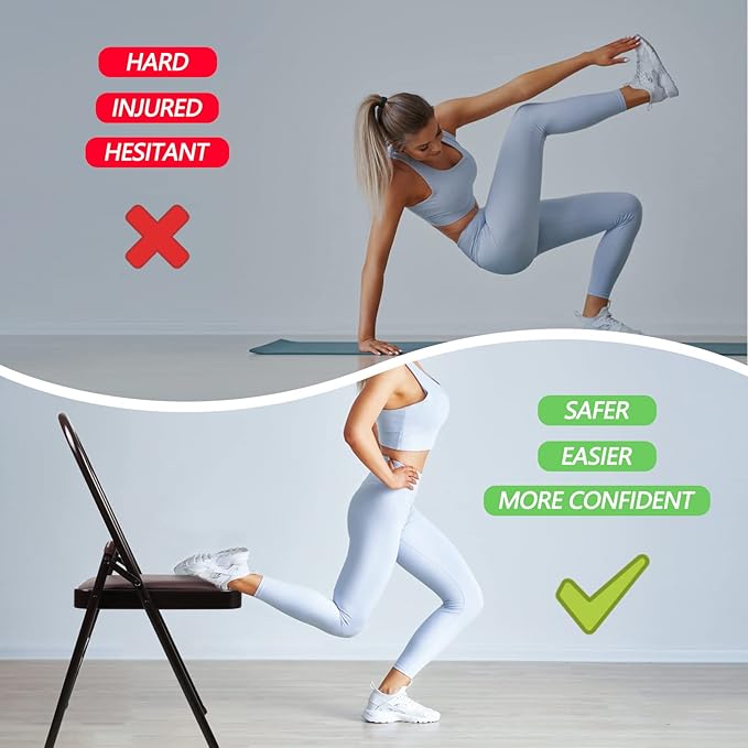 Yoga Chair Set Yoga Auxiliary Chair Flexibility Strength Training Tool, Foldable Yoga Chair for Balance Training, with Figure S Resistance Belt, Chair Leg Cap, Brown