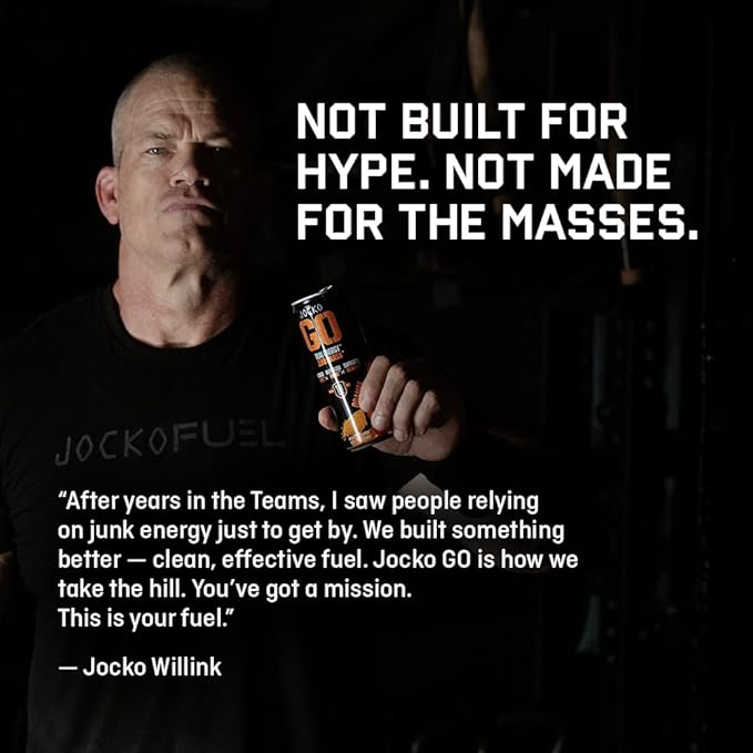 Jocko GO Energy Drink - Keto, Vitamin B12, Vitamin B6, Electrolytes, L Theanine, Magnesium- Energy Boost, Sugar Free Nootropic Monk Fruit Blend - 12 Pack (Nitro Pop)