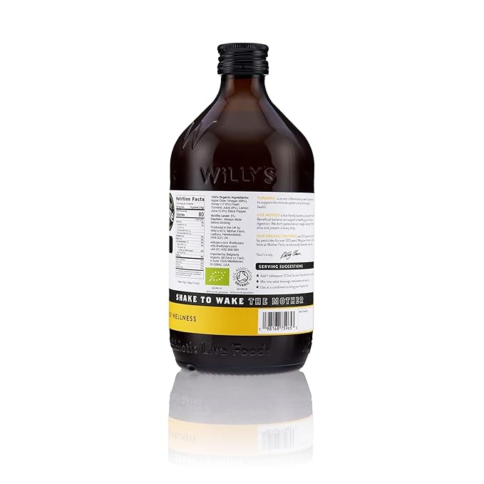 Willy's ACV Organic Probiotic Apple Cider Vinegar with Mother for Gut Health - with Turmeric & Eureka Lemon 16.9 fl oz