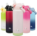 Insulated Water Bottle with Straw Lid,24 oz Stainless Steel Vacuum Metal Bottle with Silicone Handle,Pearl