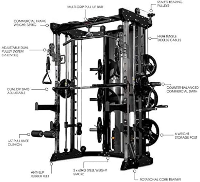 Smith Machine, Cables with Built in 160 kg Weights