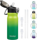 Insulated Water Bottle with Straw and Carry Loop,18 oz Stainless Steel Double Wall Vaccum Metal Water Flask with Leak-proof Lid,Matcha Green