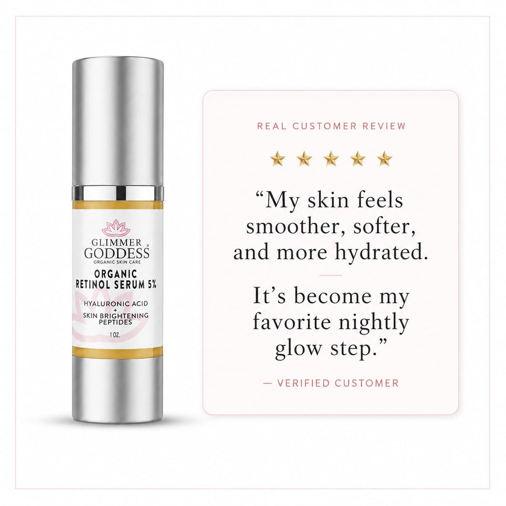 Glimmer Goddess Organic Retinol Serum 5% with Hyaluronic Acid & Squalane 1 oz (SEASONAL)