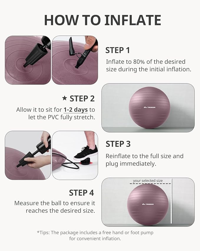 Trideer Yoga Ball – Anti-Burst Exercise Ball for Pregnancy, Office, Birthing, Stretching & Core Workout – Home Gym & Therapy