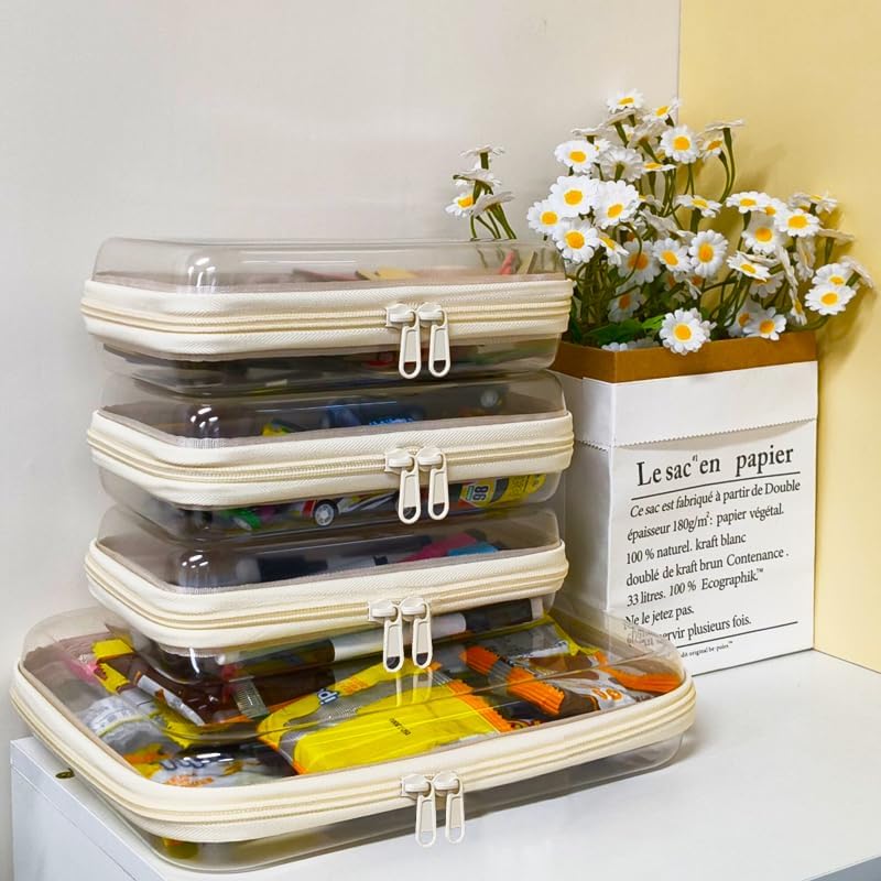 4 pcs Clear Zipper Pouches, Hard Shell Zipper Case, Toiletry Bag