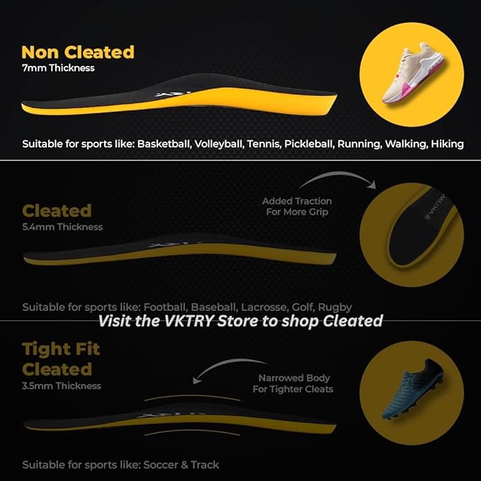 VKTRY Gold for Non-Cleated Shoes - Carbon Fiber Performance Insoles - Customized Athletic Inserts for Sports Basketball Volleyball Running & More | Shock Absorption US M6.5-7, W8.5-9, <120lbs