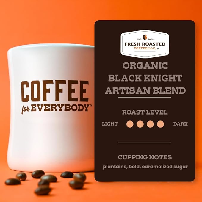 Fresh Roasted Coffee, Organic Black Knight | USDA Organic, Kosher | Dark Roast 5 lb (80 oz) Whole Bean