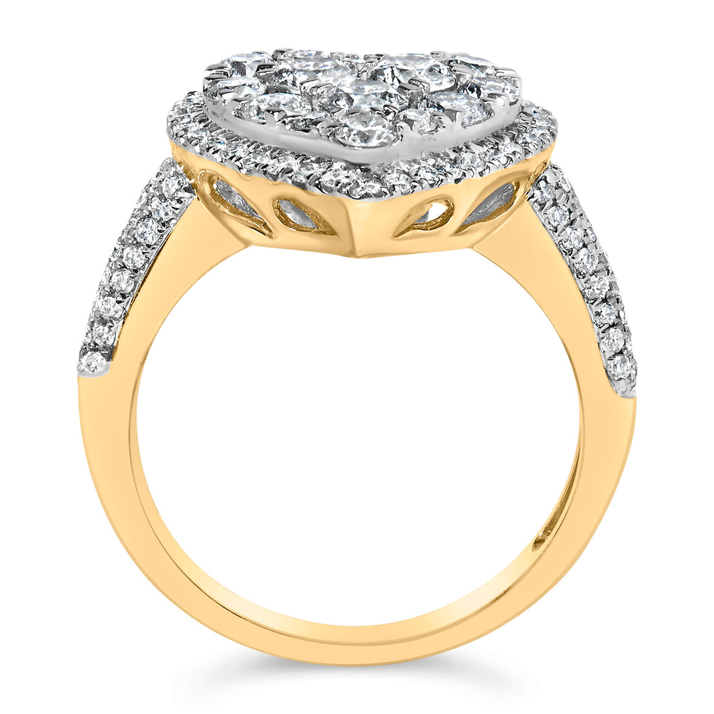 14K Yellow Gold 1 1/2 Cttw Diamond Heart Shaped Composite Ring (H-I Color, SI2-I1 Clarity) - Ring Size 7