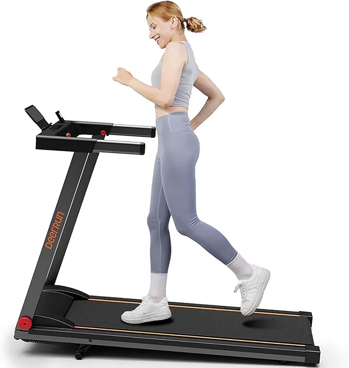 DeerRun Treadmills for Home with Incline and Handles, 3.5 HP Foldable Treadmill 350 LBS Weight Capacity for Small Spaces, Folding Running Machine with Smart APP