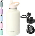 64oz Insulated Water Bottle with Straw, Half Gallon Stainless Steel Vacuum Water Jug, Large Thermal Water Bottle Flask with Leakproof 3 Lids for Travel, Camping, Gym Sports Cream