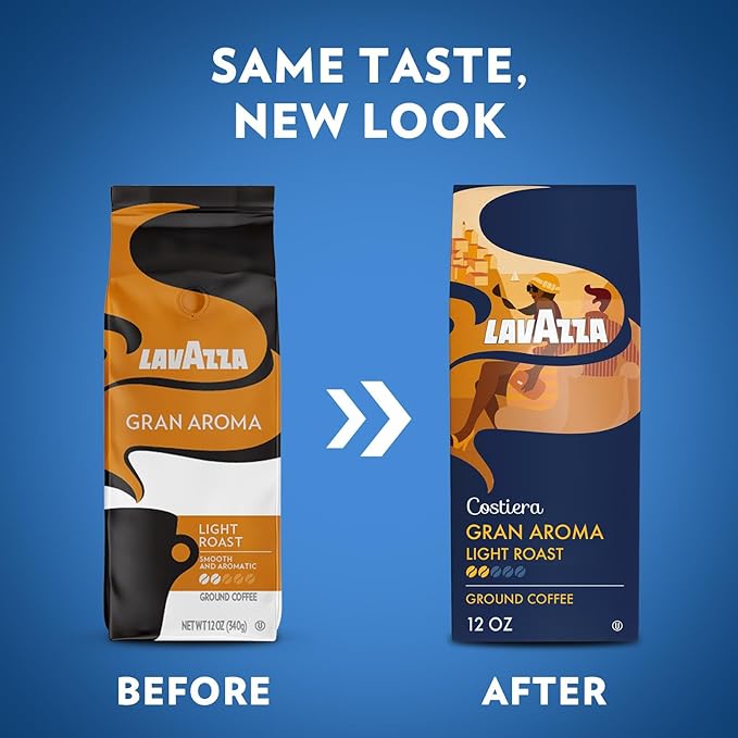 Lavazza Costiera Gran Aroma Ground Coffee 12oz Bag, Light Roast, Smooth and Aromatic Taste, Intensity 2/5, 100% Arabica, Ideal for Drip Brewers, (Pack of 1) - Package May Vary